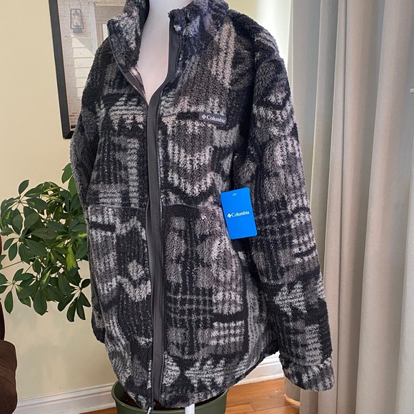 Columbia Charcoal and Black Patterned Fleece Jacket women’s large - Picture 4 of 7